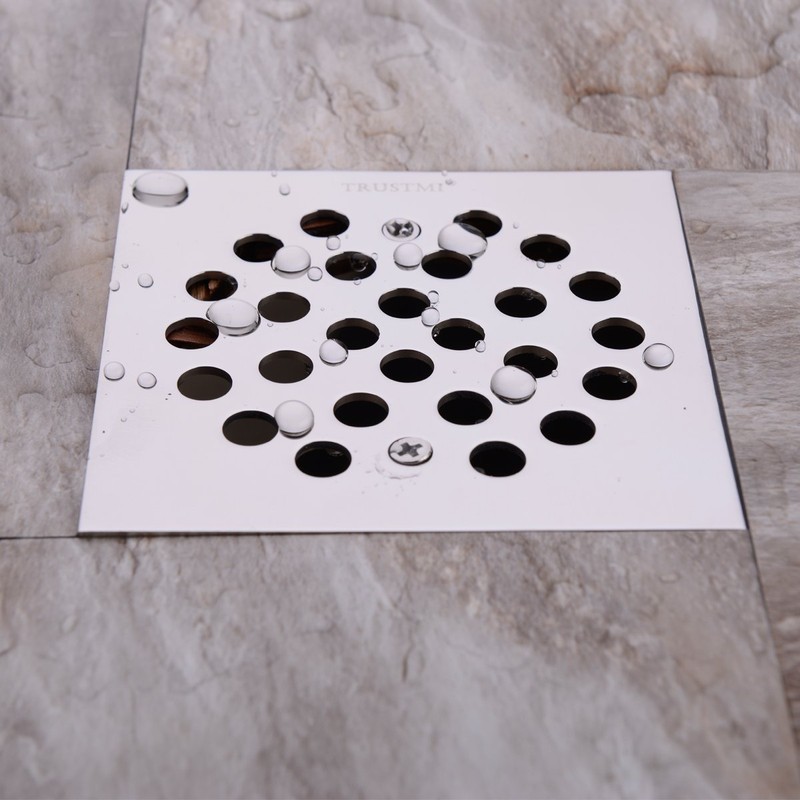 TRUSTMI Square 4-1/4 inch Screw-in Shower Floor Drain Grate Strainer,Polished