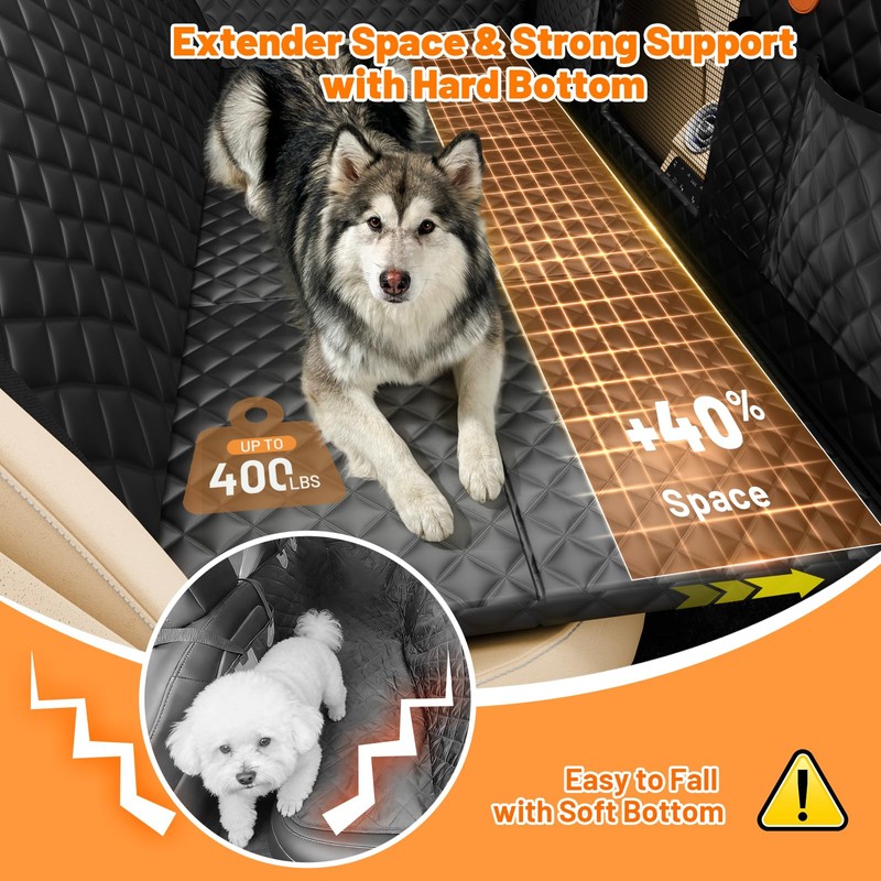 Dog Car Seat Cover for Back Seat,Hard Bottom Hammock Hold