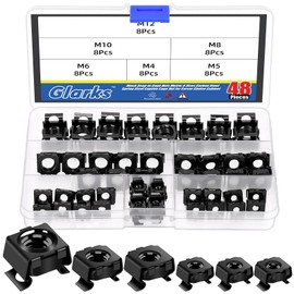 Glarks 48pcs Black Snap-in Cage Nut, M4 M5 M6 M8 M10 M12 Carbon Steel Captive Cage Nut, Rack Mount Screw Cage Nut, Server Rack Screw, Rack Mount Cage Nut for Rack Mount Server Cabinet, Server Shelves