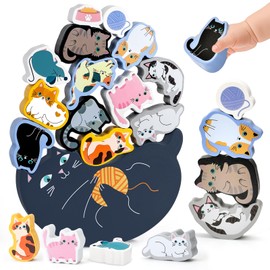 Atoylink Montessori Wooden Toy from 2 3 4 5 Years Stacking Game Stacking Toy Animals for Stacking Building Blocks Balance Game Wooden Motor Skills Toy Cat Toy Learning Toy Gifts for Children