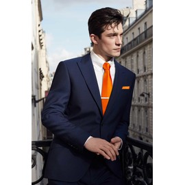 HISDERN Men's Orange Ties Set Solid Color Necktie and Pocket Square with Tie Clip Formal Classic Neckties and Handkerchief for Wedding Business Party