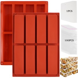 Granola Bar Mold,Thick Deep Chocolate Bar Mold Silicone Rectangle,Dubai Chocolate Bar Mold For Filling Pistachio Cream Butter,Silicone Candy Bar Mold(2ps,8 Cavity)