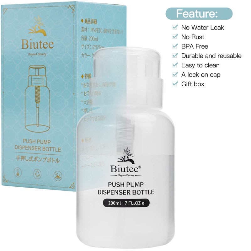 Biutee 200ml Empty Pump Bottle Nail Cleaner Bottle Pump Dispenser