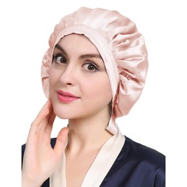 LilySilk Silk Sleep Cap for Hair Stretchy 100% Pure Silk Hair Cap Women's Bonnet Light Beige