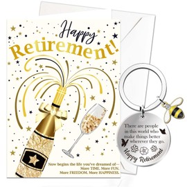 Qpout Retirement Card & Keychain with Envelope,Retirement Gifts Set for Coworkers, Colleagues, Friends Retirement Party Decor for Men & Women