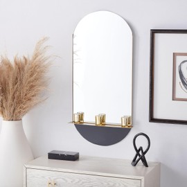 Safavieh Home Collection Norbury Brass 18 x 36-inch Oval Decorative Accent Wall Mirror with Shelf for Bedroom Living Room Bathroom Entryway