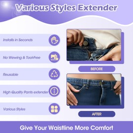 12 Sets of Button Extender for Jeans, Pants Button Extender Kit. Jean Button Extender for Women and Man. No Sewing, Reusable Button Extender