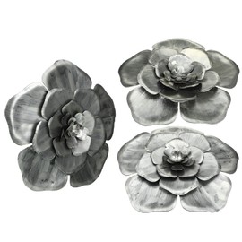 Chuangdi 3 Pieces Large Wall Metal Flowers Multiple Layer Home Decoration for Indoor Outdoor Home Garden Office Living Room Garden Porch Patio (Silver,8 Inch)