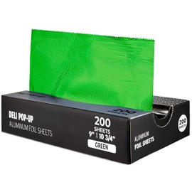 200 Count 9 Inch Green Pre Cut Aluminum Pop Up Sheets for Restaurant Disposable Food Wrap for Burrito Hot Dog or Sandwich Stock Your Home