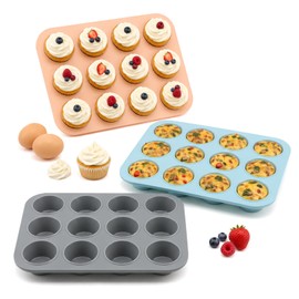 3‑Pack 12‑Cup Mini Silicone Muffin Pan, Non‑Stick Mini Cupcake Baking Mold