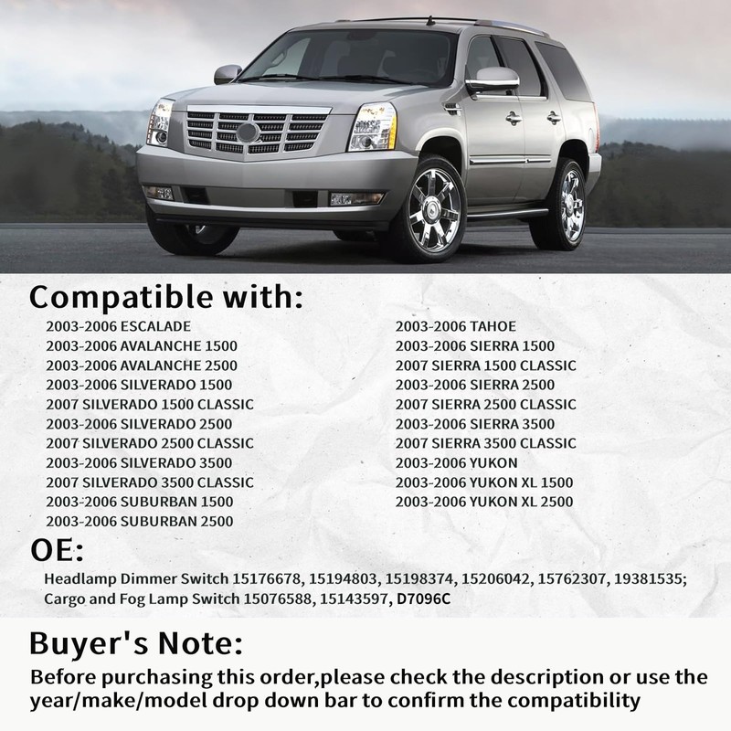 Headlight Switch & Cargo and Fog Lamp Switch Replacement for