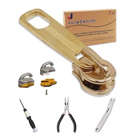 Durable Zipper Pull Replacement, Zipper Repair Kit with Fixing Tools, Professional Zippers Repair Solution for Jackets, Luggage, Bags, Tents and Outdoor Gear (Gold, 8#)