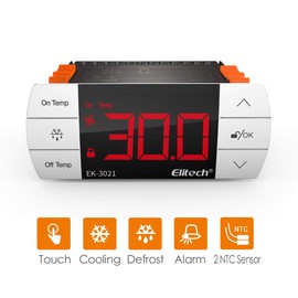 Elitech UEK3021 Digital Touch Button Temperature Controller, Thermostat with Cooling and Defrost, Two Sensors Probes
