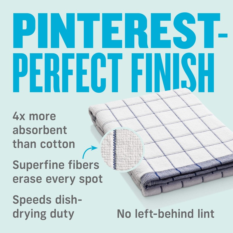 E-Cloth Classic Check Tea Microfibre Dish Towel, Streak-Free and Absorbent