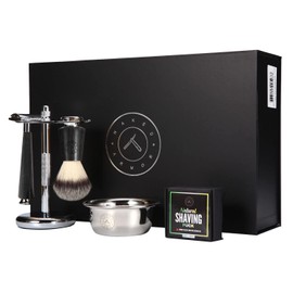 Complete Safety Razor Kit - Includes Ebony Wood Safety Razor, Closed Comb Double Edge Razor, Safety Razor Stand, Ebony Wood Shaving Brush, Organic Soap, Shaving Bowl, Shaving Kit For Men, Great Gift