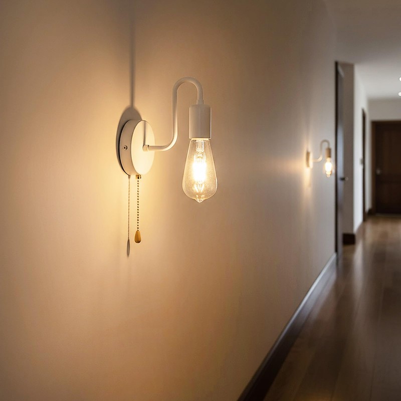 DTIEDY Hardwired Pull Chain Wall Sconce White, 1-Light Wall Light