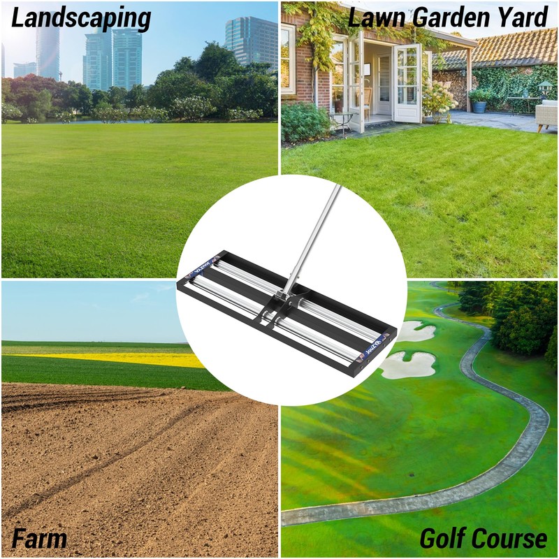 Updated Lawn Leveling Rake with Aluminum Rollers, Stainless Steel 30"x10"