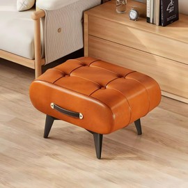 Modern Ottoman Footstool, Faux Leather, with Handles and Black Metal Legs A183 (Coffee)