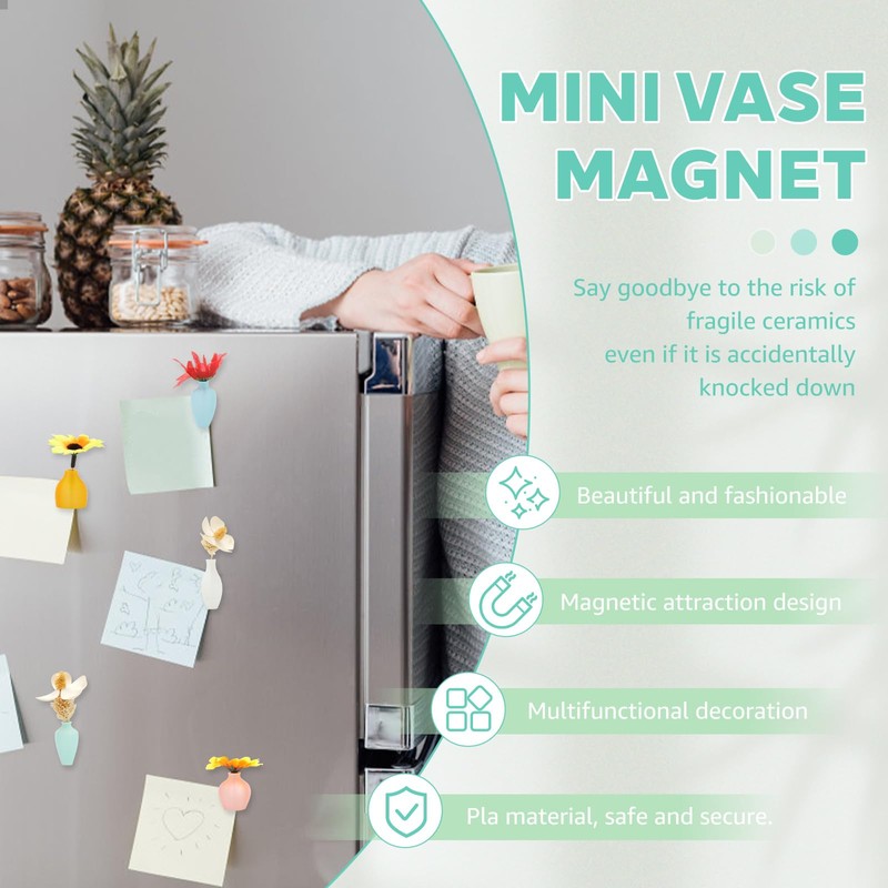 5Pcs 3D Printed Mini Vase Magnets, Cute Tiny Vase Magnet