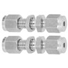 2Pcs Compression Bulkhead 316 Stainless Steel Double Ferrule Fitting Connector
