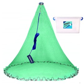 Ghanneey Casting Net Handmade American Saltwater Fishing Cast Net with Stainless Steel Round Weights 6Ft/8Ft Radius, 1/2 in Mesh Size