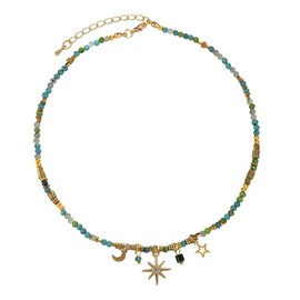 YIQPKUM Unique Glass Beads Celestial Necklace Golden Moon Stars Pendant Jewellery for Women Friends Charms Statement Gifts (Turquoise)