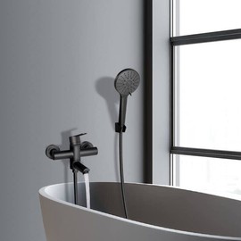 PHASAT Tub Faucet Wall Mount with Handheld Shower Sprayer,Bathtub Shower Faucet With Folding Spout,Matee Black,PTBB04E