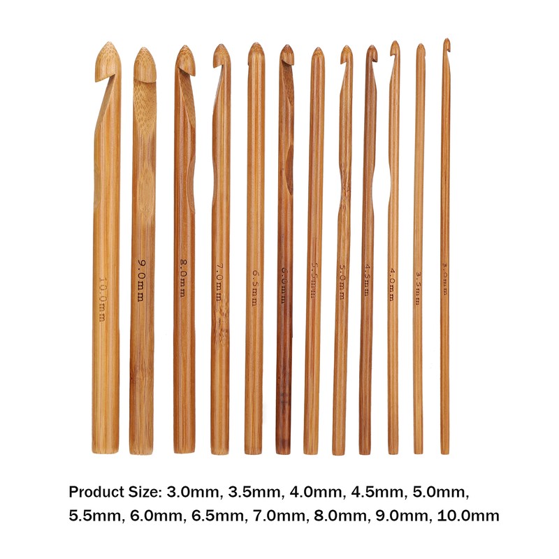 12Pcs Crochet Hook Cylindrical Carbonized Bamboo Needles Kit Sweater Knitting
