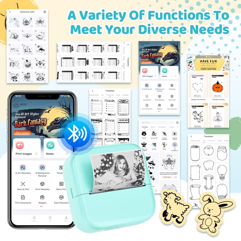 Print Pods Mini Printer, Sticker Maker Machine M02X, Mini Portable