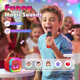 Karaoke Machine, Mini Portable Bluetooth Karaoke Machine Kids with 2 Wireless Microphones, Karaoke Microphone Speaker Set with LED Light Show for Birthday Home Party Adults Boy Girl
