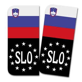 Finest Folia 2 x License Plate Stickers Perfect Fit for EU Field 11 x 5 cm Design Sticker for Number Plate Film Car Black or with Flag Car Wash Safe R167 (23 Slovenia, with Flag)