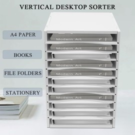 Vertical Desktop Sorter, 11 Slots Wooden Mail Organizer Vertical File Organizer, Paper Sorter Organizer with 11 Slots Adjustable, Construction Paper Storage Mailbox for Classroom Office, White