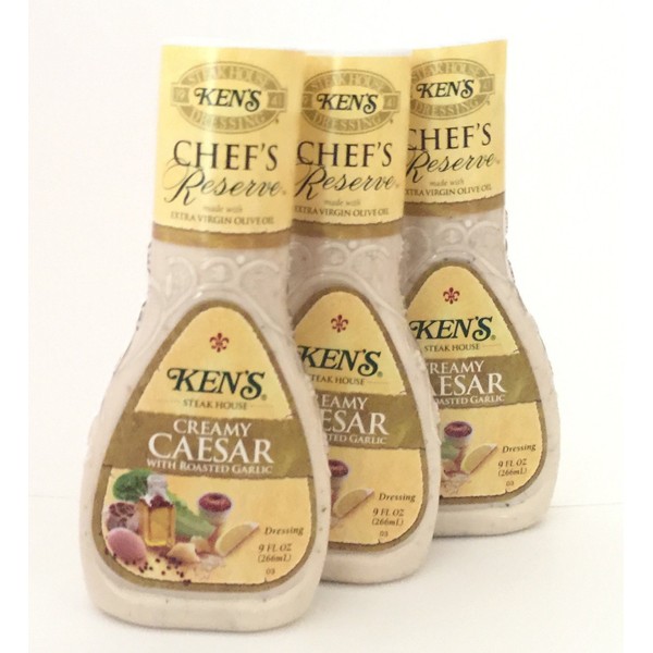 Ken's Steak House Chef's Reserve Creamy Caesar with Roasted Garlic Dressing (Pack of 3) 9 oz Bottles