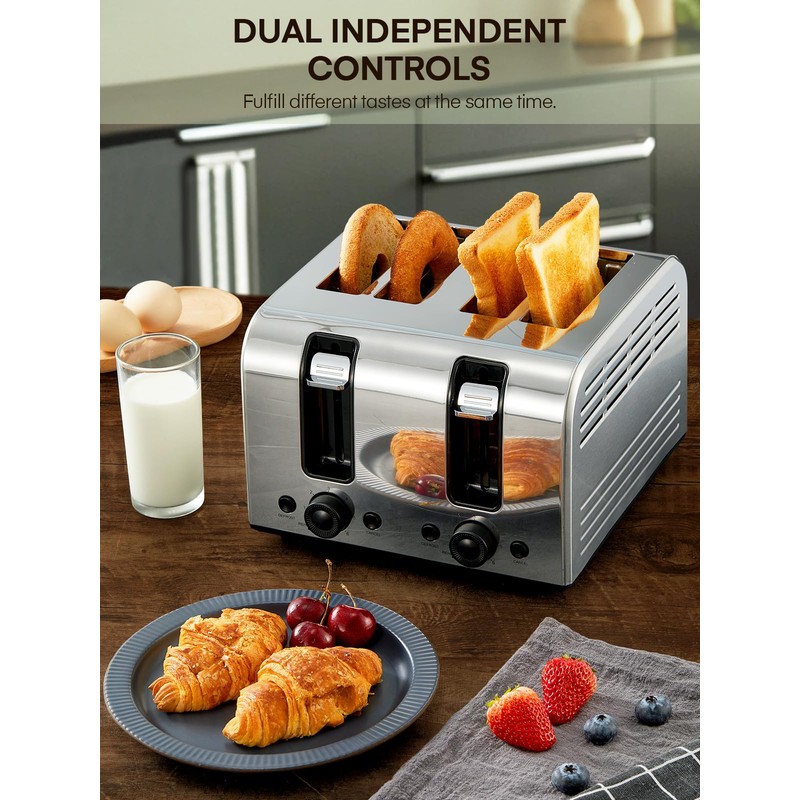 4 Slice Toaster, 1500W Extra-Wide Slot Toaster, for Bagel, Bread,