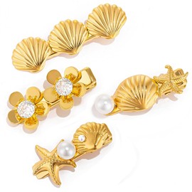 Gold Seashell Pearl Alligator Hair Clips for Girls and Women, 1.4-inch Small 4 Pieces Hair Pins Rhinestone Duckbill Hair Clips Hair Accessories