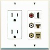RiteAV [ 2 GANG ] 15A Duplex Power Outlet HDMI CAT6 Composite Video Phone Wall Plate