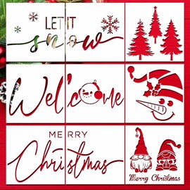 9Pcs Christmas Stencils for Doormats, Large Christmas Stencils for Crafts Reusable Welcome Stencils for Wood Fabrics Window Glass Decor DIY Crafts