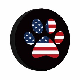 MIYASANG Dog Footprint Spare Tire Cover USA American Flag Puppy Paw Weatherproof Universal Wheel Protectors Camper Tire Covers for Trailer Rv Travel(17 inch)