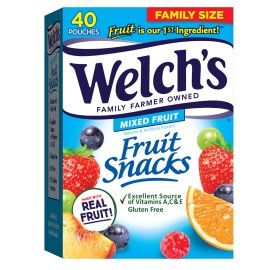 Welch's Fruit Snacks Pack of 40 0.8oz Gluten Free Delicious Taste Real Fruit