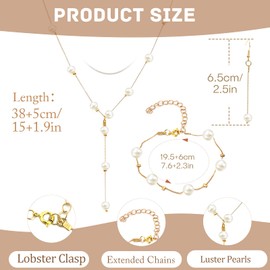 ZENGSING Pearl Necklace Women, Pearl Gold Silver Necklace Women, Pearl Bracelets Ladies, Pearl Hanging Earrings, Pearl Jewellery Set for Women and Girls for Wife Girlfriend Mother Daughter Gift,