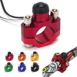 JFG RACING CNC Universal Motorcycle Engine Stop Start Kill Switch Button + Mounting Backplate Compatible to Moped Dirt Bike CR CRF XR 125 150 250 300 22mm Handlebar ATV Scooters Quard ETC, RED