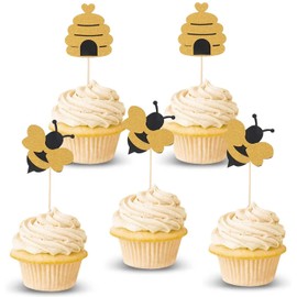 Confetti - 24 Pcs Glitter Bumble Bee Cupcake Toppers Bee Gender Reveal Cupcake Toppers for Baby Shower Birthday Honey bee Party Decor