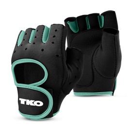 TKO Workout Gloves with Non-Slip Padded Grips | Neoprene Gloves with Breathable Mesh for Weightlifting, Strength Training | Black/Teal, X-Large