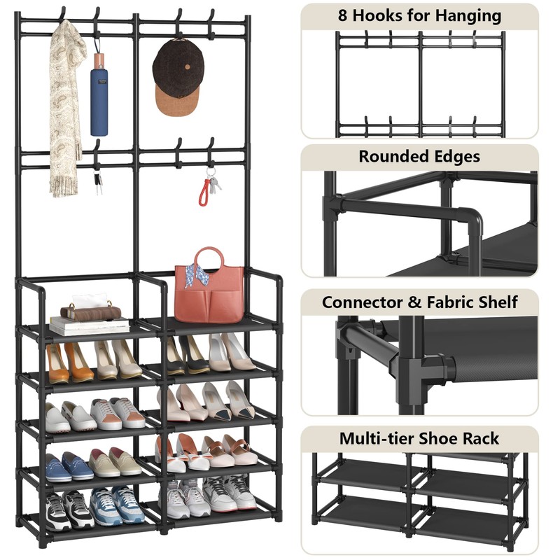 Laiensia 5-Tier Entryway Coat Rack, Coat and Shoe Rack, Entryway
