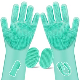 Augwind 6PCS Pet Grooming Kit | Dog Washing Gloves | Dog Bath Brush | Dog Bath Gloves | Dog Shampoo Brush | Pet Grooming Gloves | Cat Bathing Supplies | Dog Bath Supplies (Green)