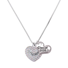 Delight Jewelry Silvertone Little Sister on AB Crystal Heart Class of 2026 Heart Necklace, 17.5+2"