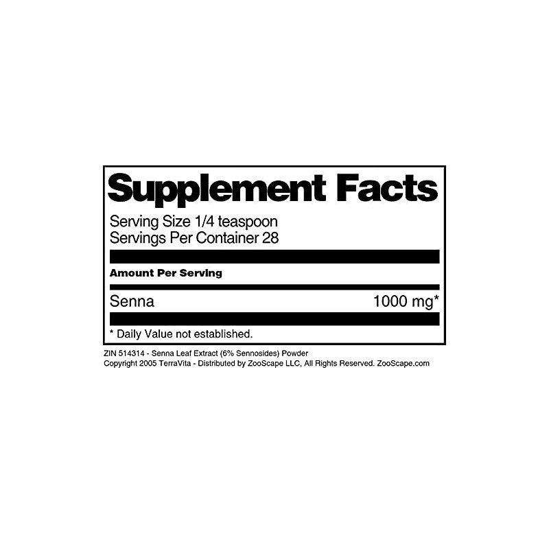 Terravita Senna Leaf Extract (6% Sennosides) Powder (1 oz, ZIN: