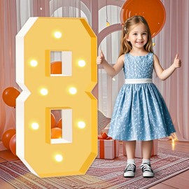 HITINO 3ft Marquee Luminous Numbers 8, 0-9 Warm Yellow LED Light Up Sign for Happy Birthday, Prom Graduation, Wedding, Engagement, Holiday Party Background Arch Decoration