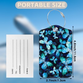 Blue Butterfly Set of 2 Luggage Tags for Suitcases Leather Suitcase Tags Identifiers with Privacy Name Address Label and Stainless Steel Loop for Women Men Travel Luggage Accessories