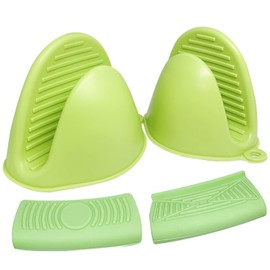 LANNEAS 2 Pairs Mini Silicone Oven Mitts Pot Holders Sets, Silicone Oven Mitts Pot Holders Sets for Kitchen Cooking、Baking, Heat Resistant Mini Oven Gloves